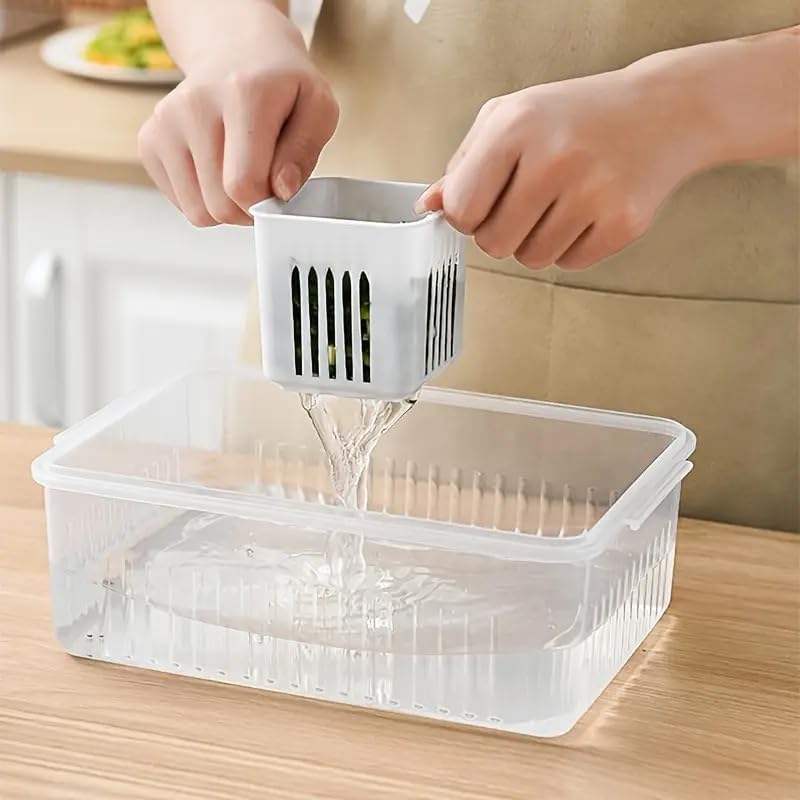 6-in-1 Multifunctional Refrigerator Storage Bin with Lid - Dust-Proof, Food Preservation & Drainage Box for Onions, Garlic, Fruits & More