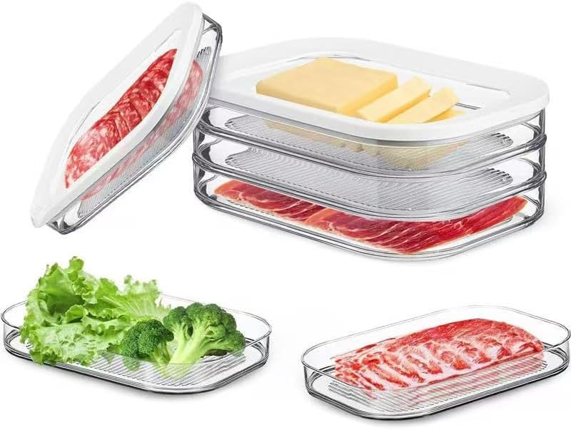 6 Pcs Deli Meat Container for Fridge with 2 Lids, Stackable Bacon & Cheese Storage Boxes for Lunch Meat, Cold Cuts, Cheese, Salami