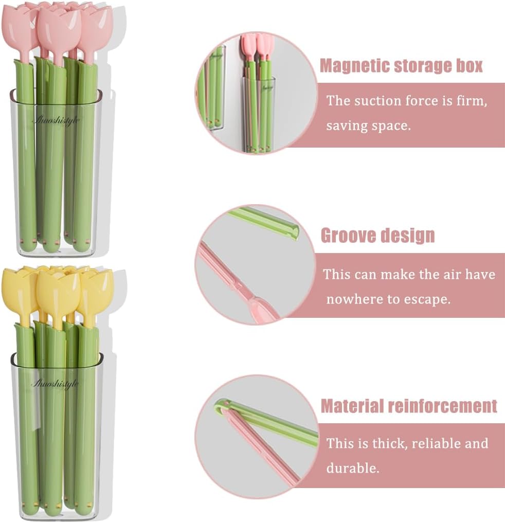 Ouliget Magnetic Refrigerator Sealing Clip,Cute Tulip Shaped Food Packages Clips，Chip Clips with Magnet Storage Box Fridge Magnets, Food Freshness Bag Clip Kitchen Accessories,2 Pieces of 10
