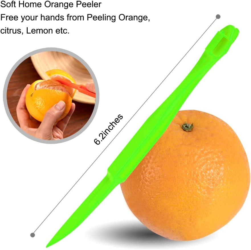 Soft Home Premium Plastic Orange Peeler Lemon Citrus Peel Cutter Vegetable Slicer Fruit Tools (Long Handle Type Orange 4 Pack; Mouse Type orange 2 Pack)