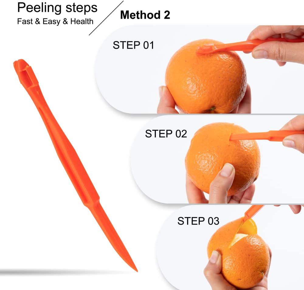 Soft Home Premium Plastic Orange Peeler Lemon Citrus Peel Cutter Vegetable Slicer Fruit Tools (Long Handle Type Orange 4 Pack; Mouse Type orange 2 Pack)
