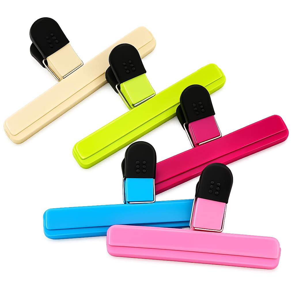 5 Pack Small Chip Bag Clips, Heavy Duty Food Storage Sealer with Strong Grip, Mini Snack Holder for Nuts, Candy, Coffee and Kitchen Storage, Reusable Plastic Clamp