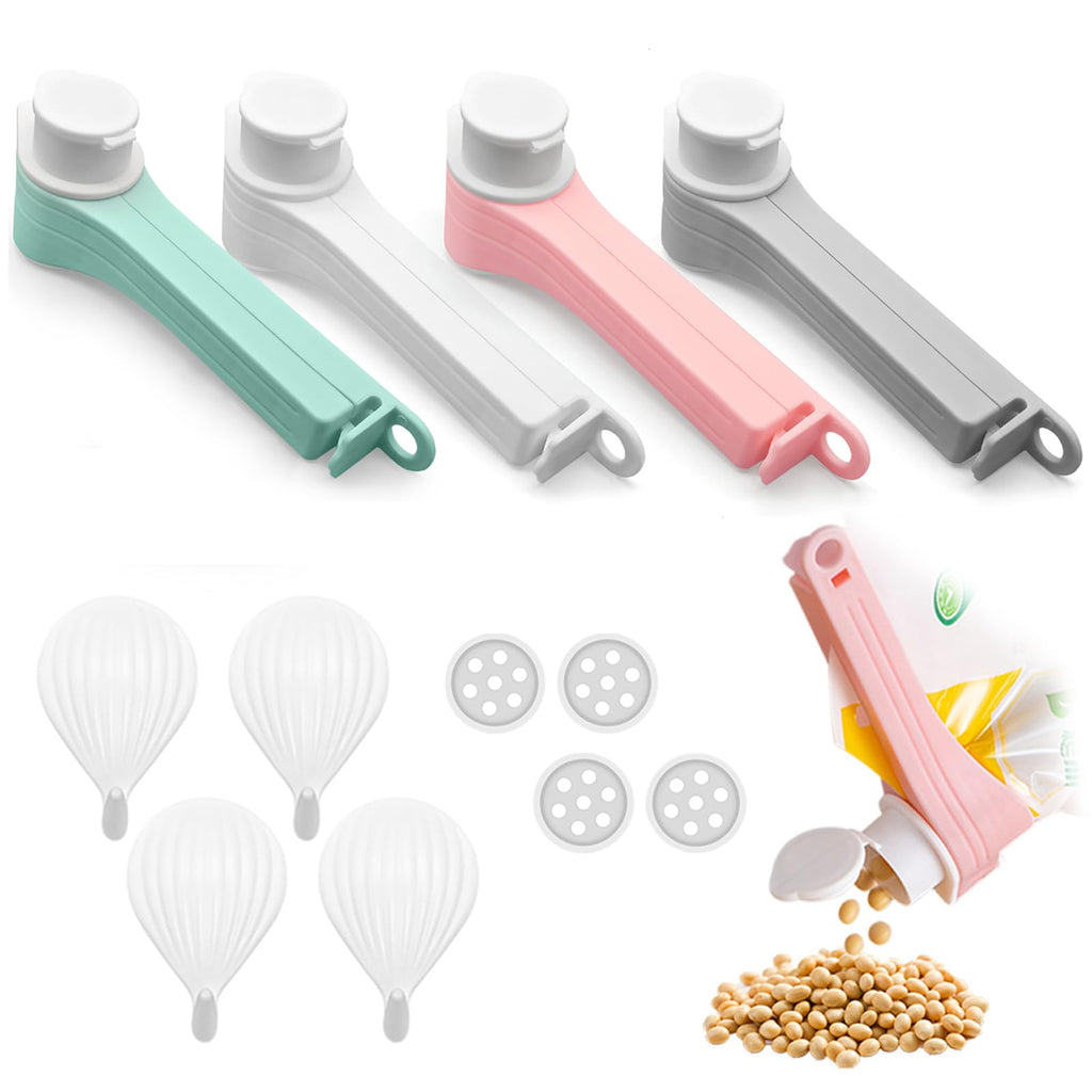 6Pcs Bag Spout Clip with Pour Spouts + 4pcs Adhesive Hooks