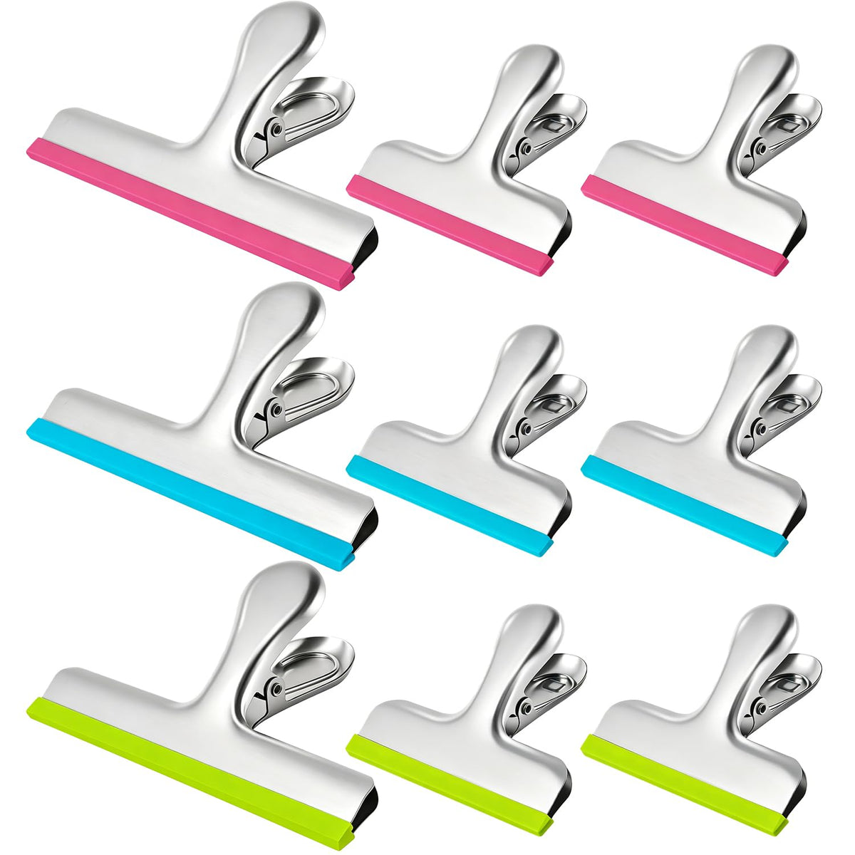 HOUSE AGAIN 6 Pack Stainless Steel Chip Bag Clips Covered with Colorful Silicone - NO More Sharp Edges - Color Coded for Food Bags - Air Tight Seal, Heavy Duty for Kitchen and Office, 5 Inches-Silver