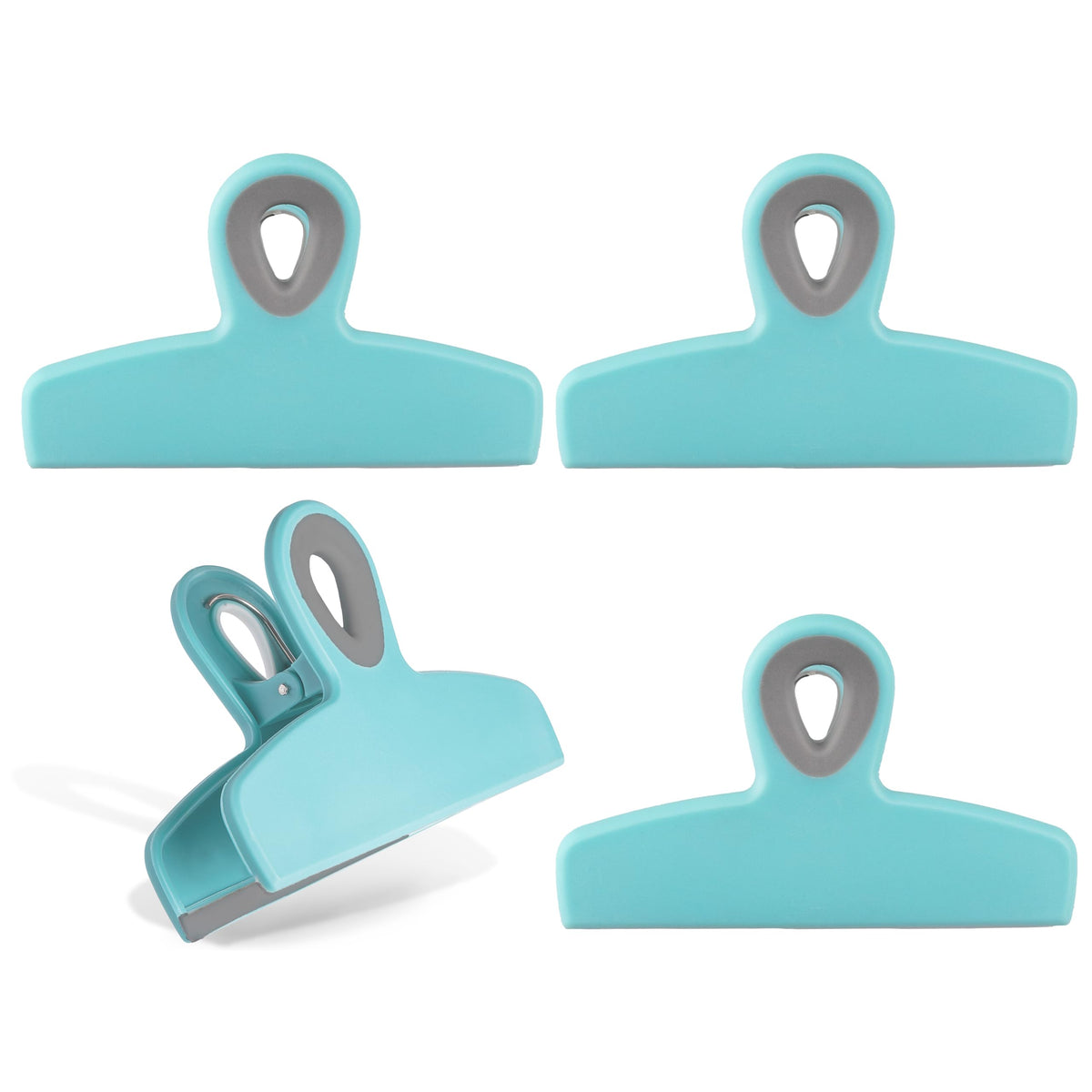 COOK WITH COLOR Bag Clips - Heavy Duty Chip Clip and Refrigerator Magnet Clips for Food Storage with Air Tight Seal Grip, Black, Pack of 4 Large Clips