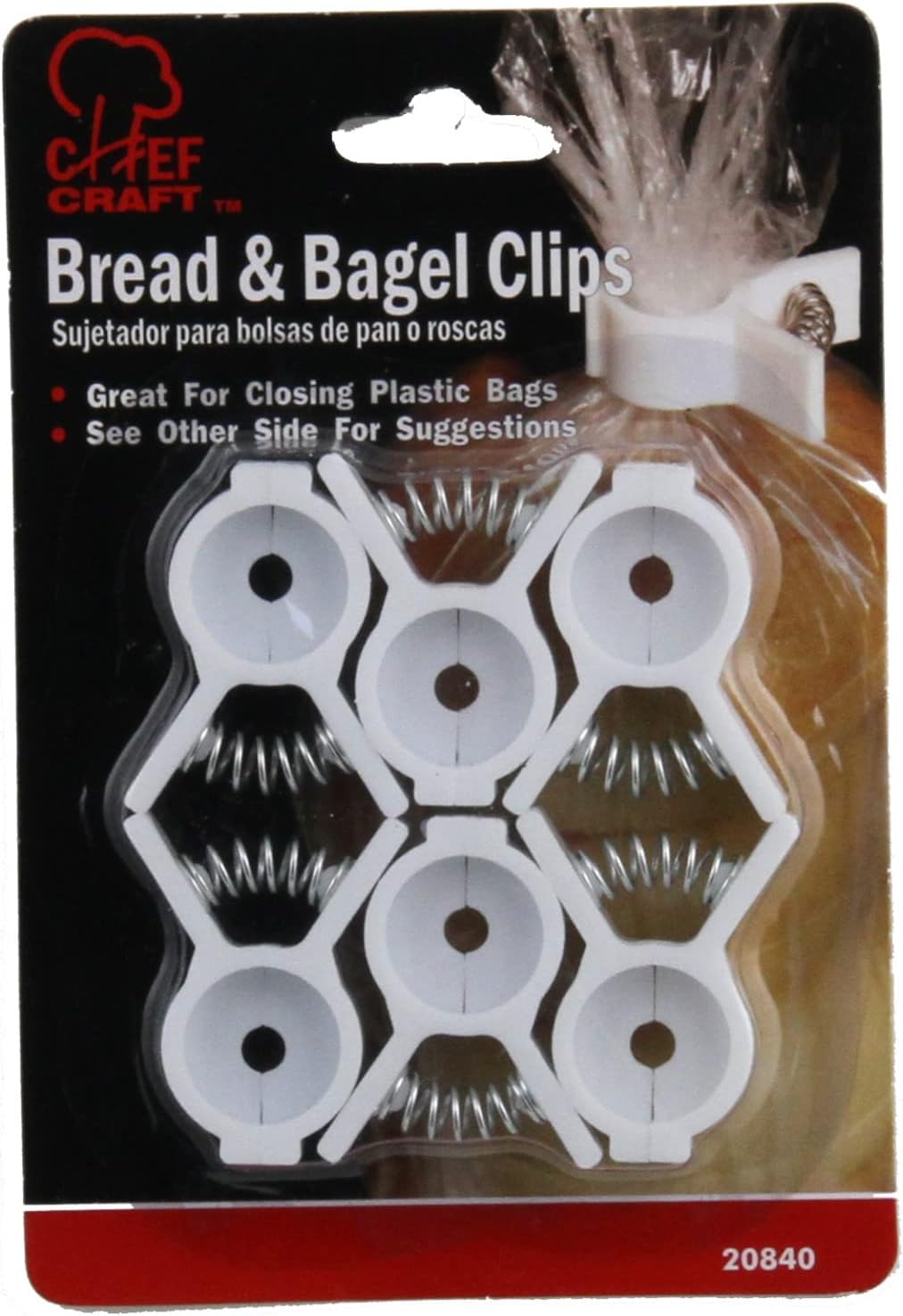 Chef Craft Select Plastic Bread and Bagel Clip, 6 Piece Set, White