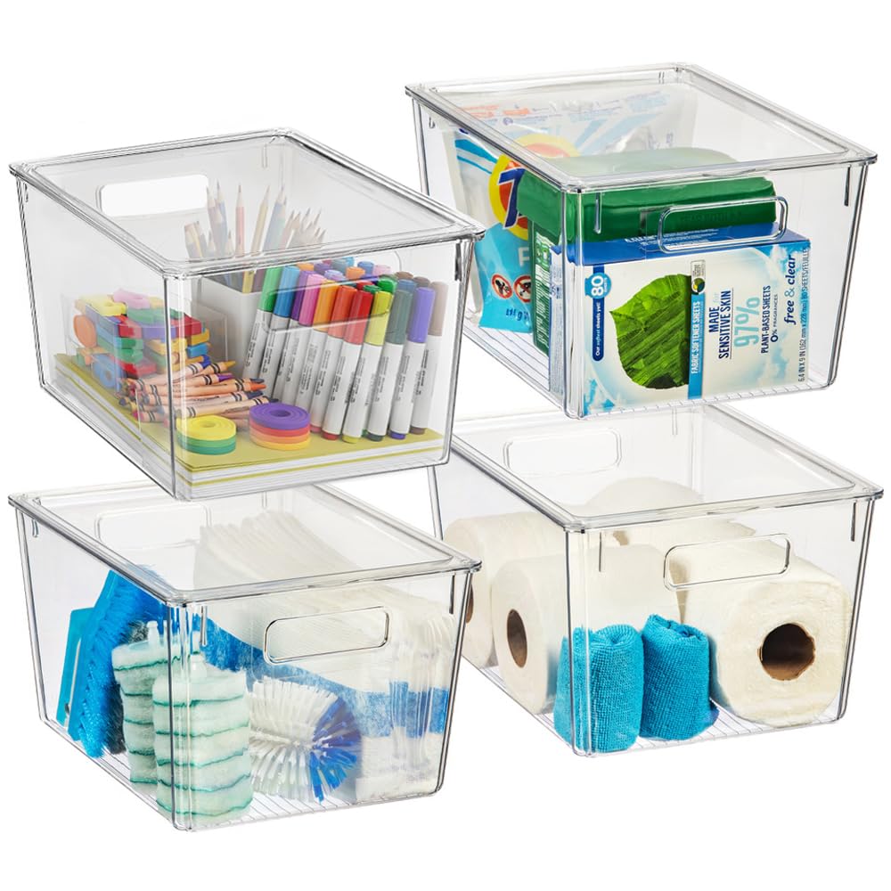 ClearSpace Storage Bin with Lid, Pantry & Desk Organizer, XL, 4 Pack