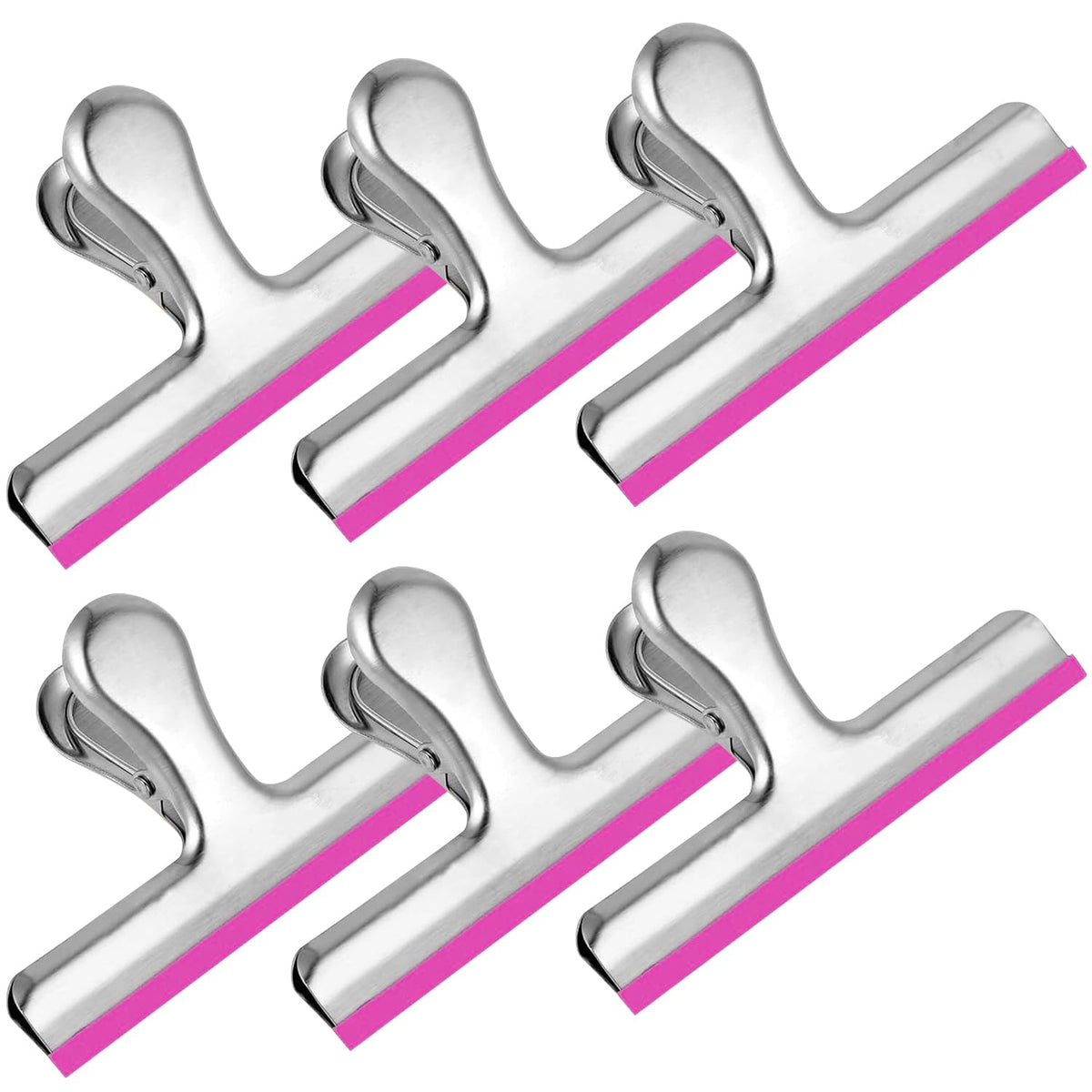 HOUSE AGAIN 6 Pack Stainless Steel Chip Bag Clips Covered with Colorful Silicone - NO More Sharp Edges - Color Coded for Food Bags - Air Tight Seal, Heavy Duty for Kitchen and Office, 5 Inches-Silver