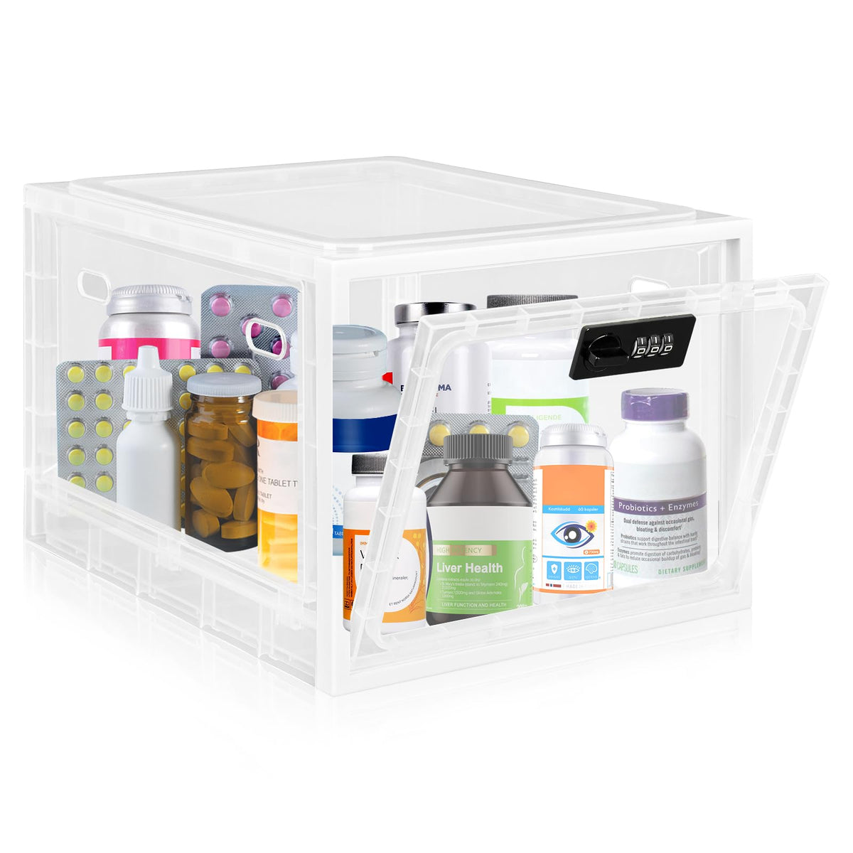 Medicine Lock Box for Safe Medication, Premium Material Lockable Storage Box Locking Organizer Bin with Combination Code for Fridge Food/Snacks/Phone/Tablet Jail/Home/Office Storage Lockers