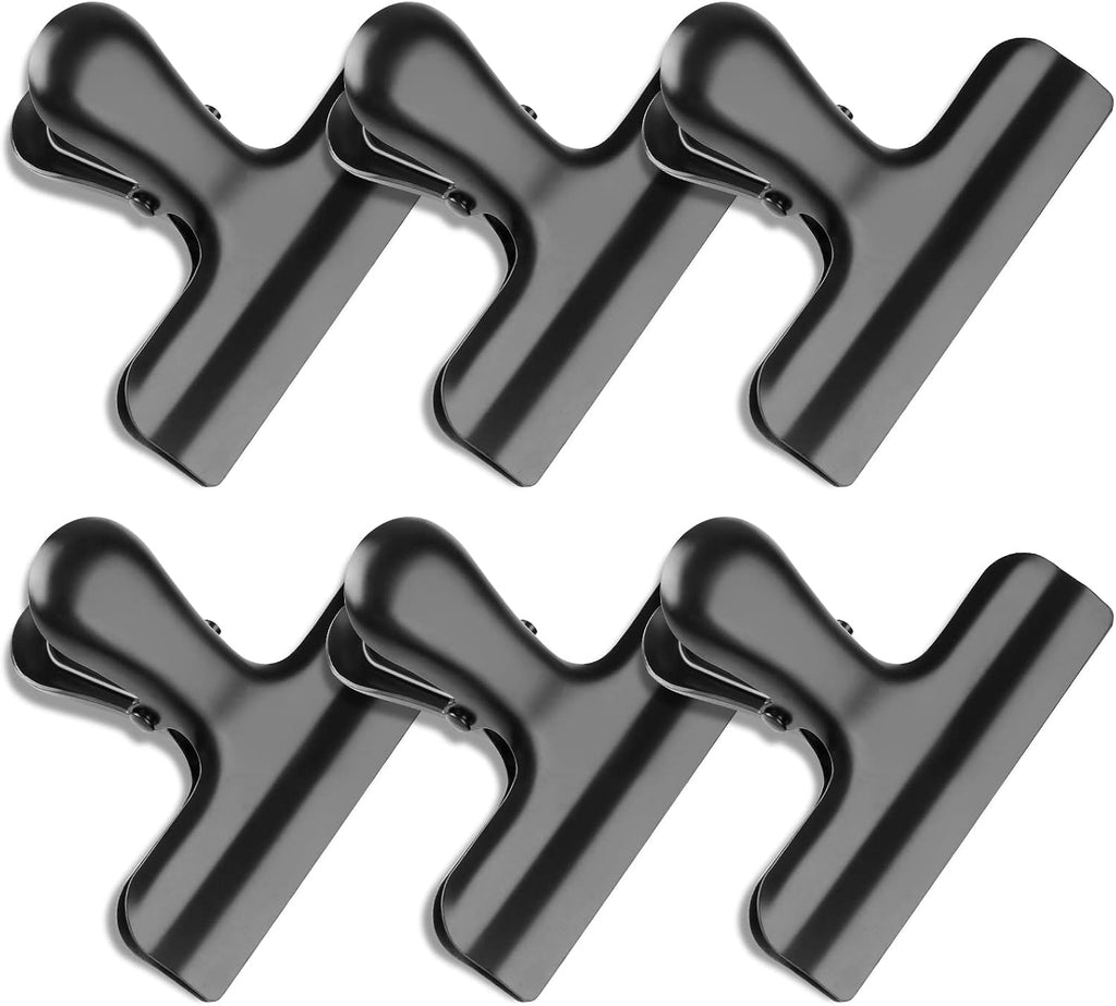 6 Pack Bag Clips, Stainless Steel Chip Clip, Black Chip Clips Bag Clips Food Clips, Bag Clips for Food, Heavy Duty Air Tight Seal Kitchen Clips Snack Clips Food Bag Clamp Clips
