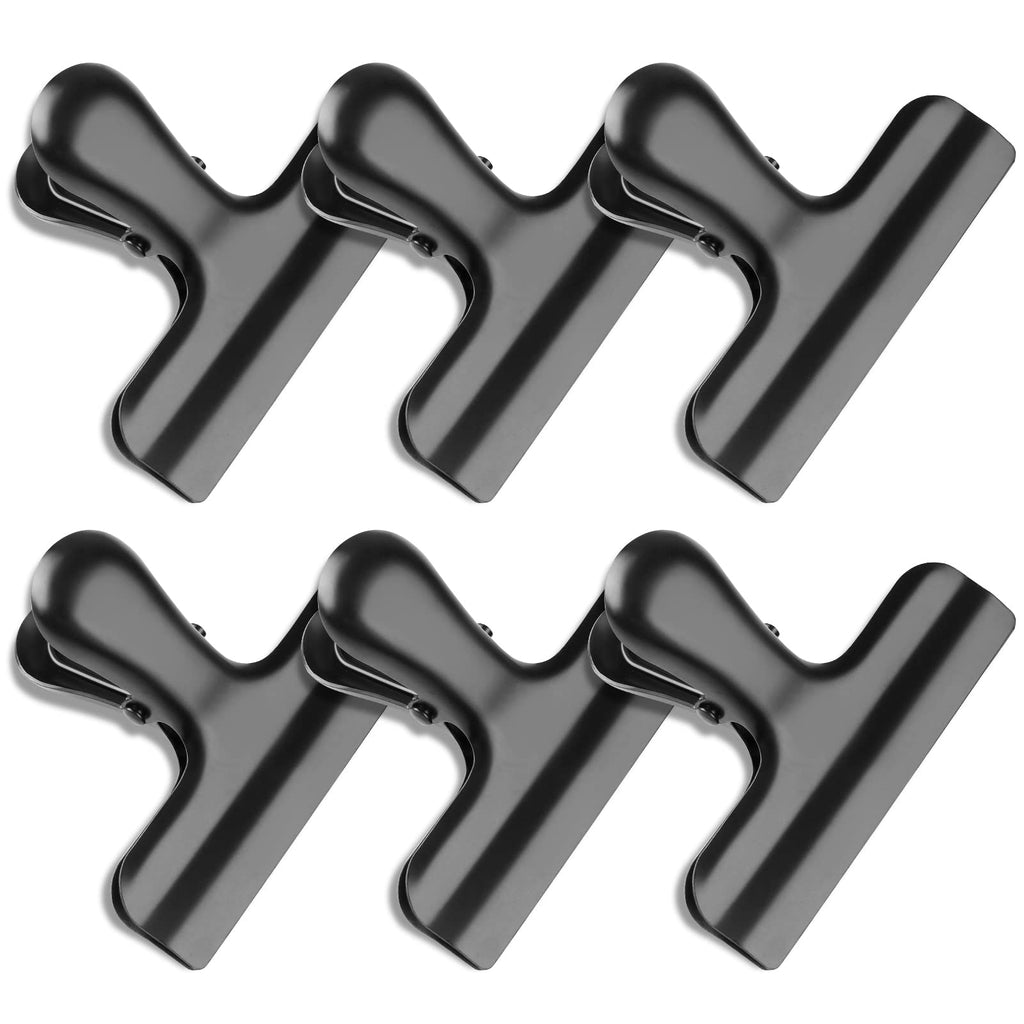 6 Pack Bag Clips, Stainless Steel Chip Clip, Black Chip Clips Bag Clips Food Clips, Bag Clips for Food, Heavy Duty Air Tight Seal Kitchen Clips Snack Clips Food Bag Clamp Clips