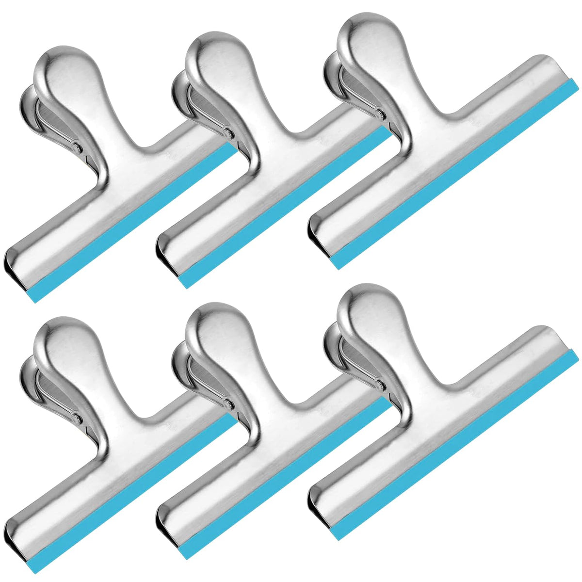 HOUSE AGAIN 6 Pack Stainless Steel Chip Bag Clips Covered with Colorful Silicone - NO More Sharp Edges - Color Coded for Food Bags - Air Tight Seal, Heavy Duty for Kitchen and Office, 5 Inches-Silver