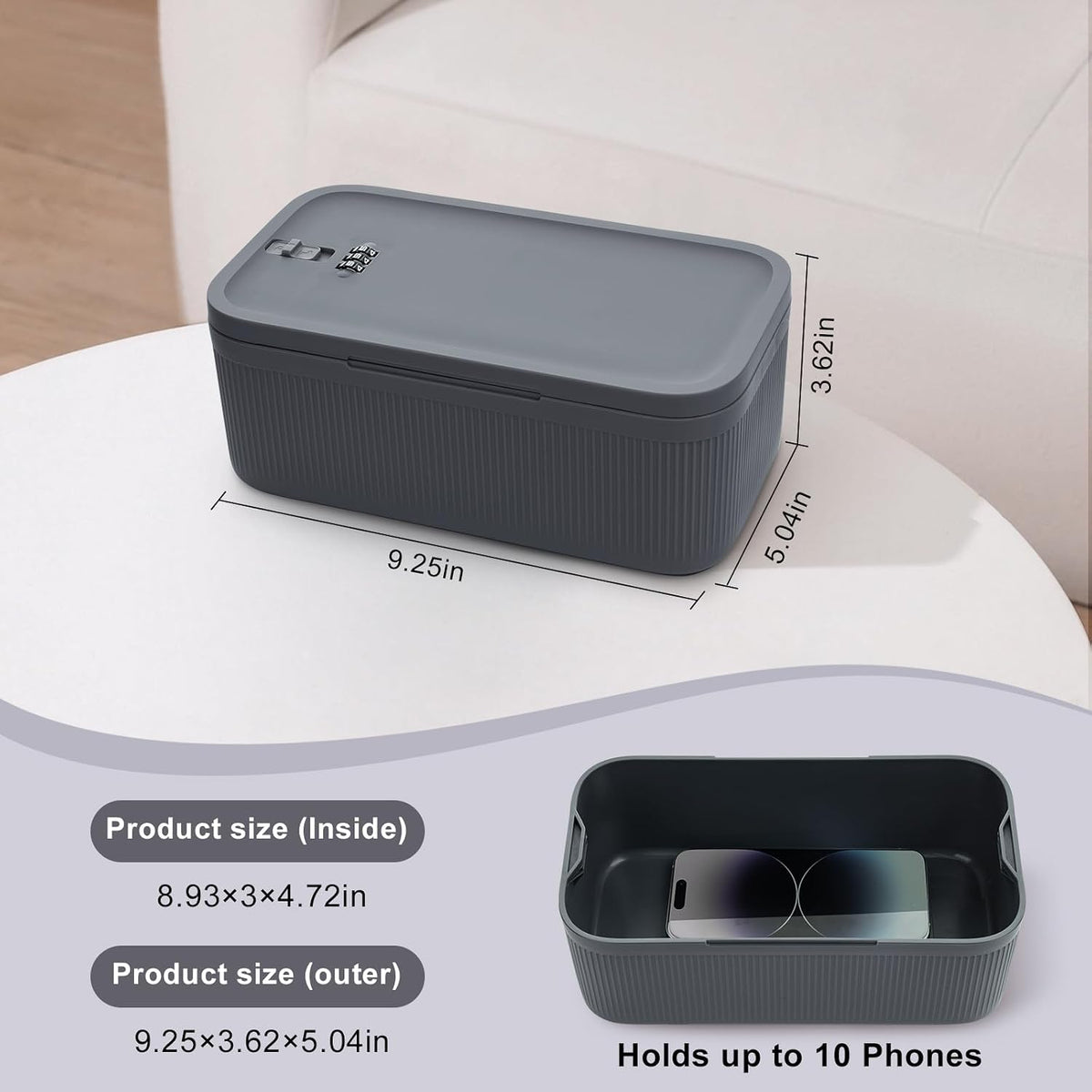 Lockable Storage Box, Small Lock Box with Combination Code for Phone/Medicine Safe/Food Home/Refrigerator/Office/Personal Items/Travel/Gift,9.25 x 5.04 x 3.62’’