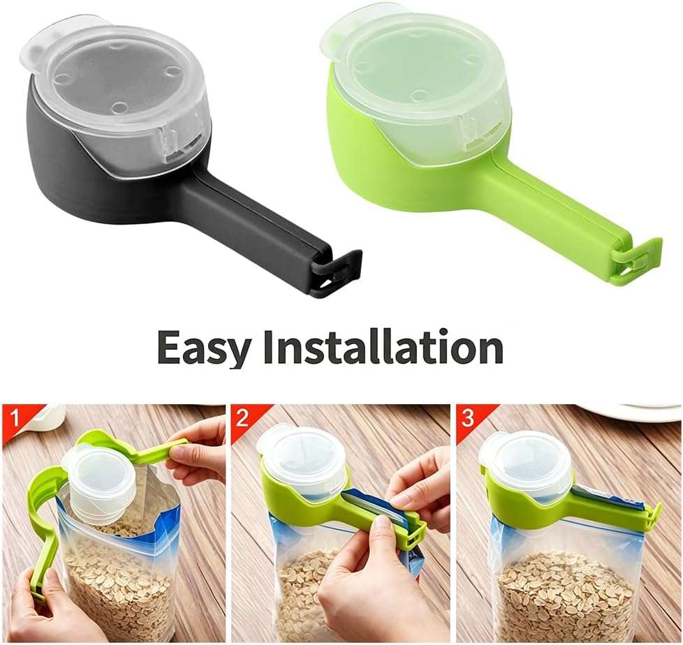 6Pcs Bag Clip with Pour Spout, Bag Clips for Food Storage Sealing Clips, Seal and Pour Bag Clip, Reusable Plastic Cap Sealer Clips for Snack Storage(COLOR:Type A)