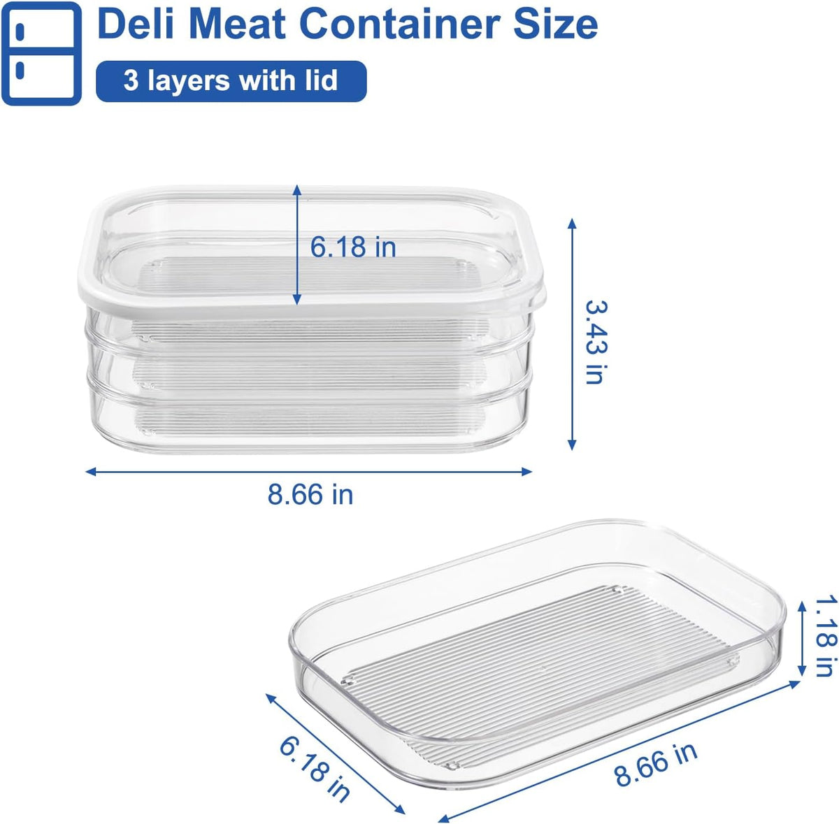 Stackable Deli Meat Storage Container with Lids for Fridge