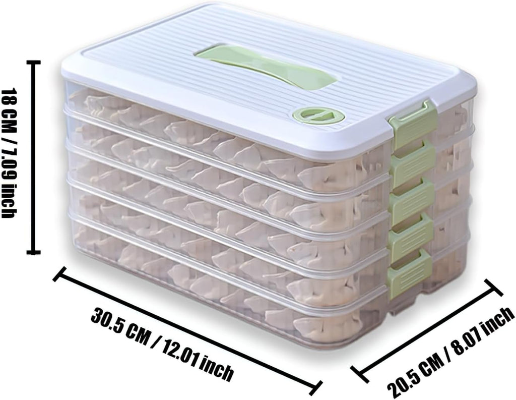 Refrigerator storage box, 5-layer sealed dumpling freezer box, kitchen food grade refrigerator, food dumpling preservation box, multifunctional classification storage organizer (Green-5 layer)