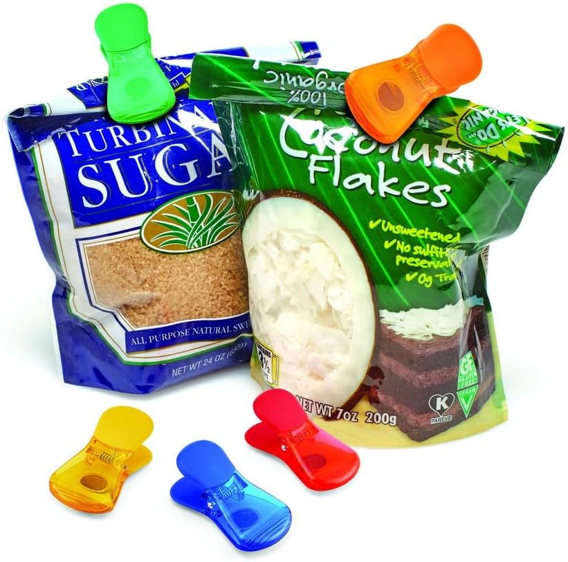 Farberware Classic Wide Bag Clips Set of 6, Magnetic Chip Clips with Strong Spring and Ribbed Grip for Sealing Food Bags, Hanging Notes and Recipes