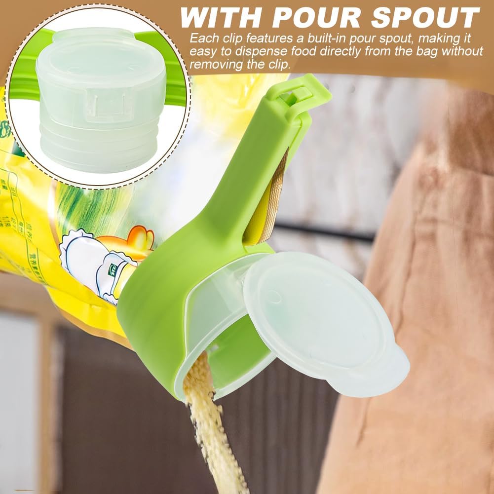 6Pcs Bag Clip with Pour Spout, Bag Clips for Food Storage Sealing Clips, Seal and Pour Bag Clip, Reusable Plastic Cap Sealer Clips for Snack Storage(COLOR:Type A)