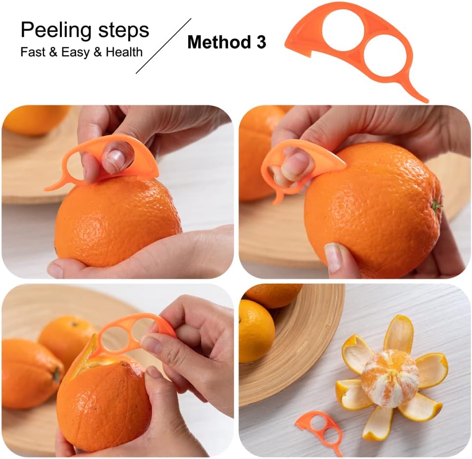 Soft Home Premium Plastic Orange Peeler Lemon Citrus Peel Cutter Vegetable Slicer Fruit Tools (Long Handle Type Orange 4 Pack; Mouse Type orange 2 Pack)