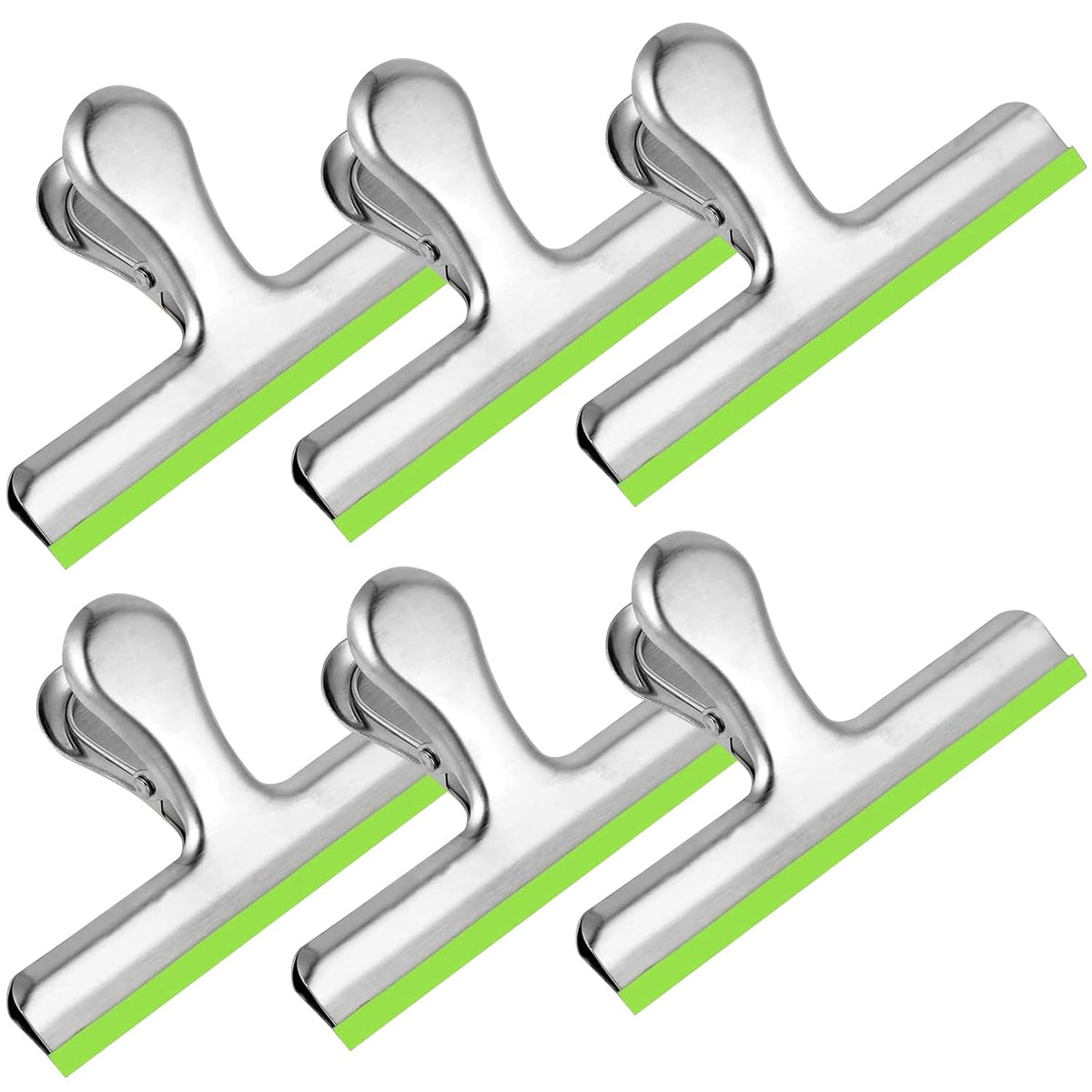 HOUSE AGAIN 6 Pack Stainless Steel Chip Bag Clips Covered with Colorful Silicone - NO More Sharp Edges - Color Coded for Food Bags - Air Tight Seal, Heavy Duty for Kitchen and Office, 5 Inches-Silver