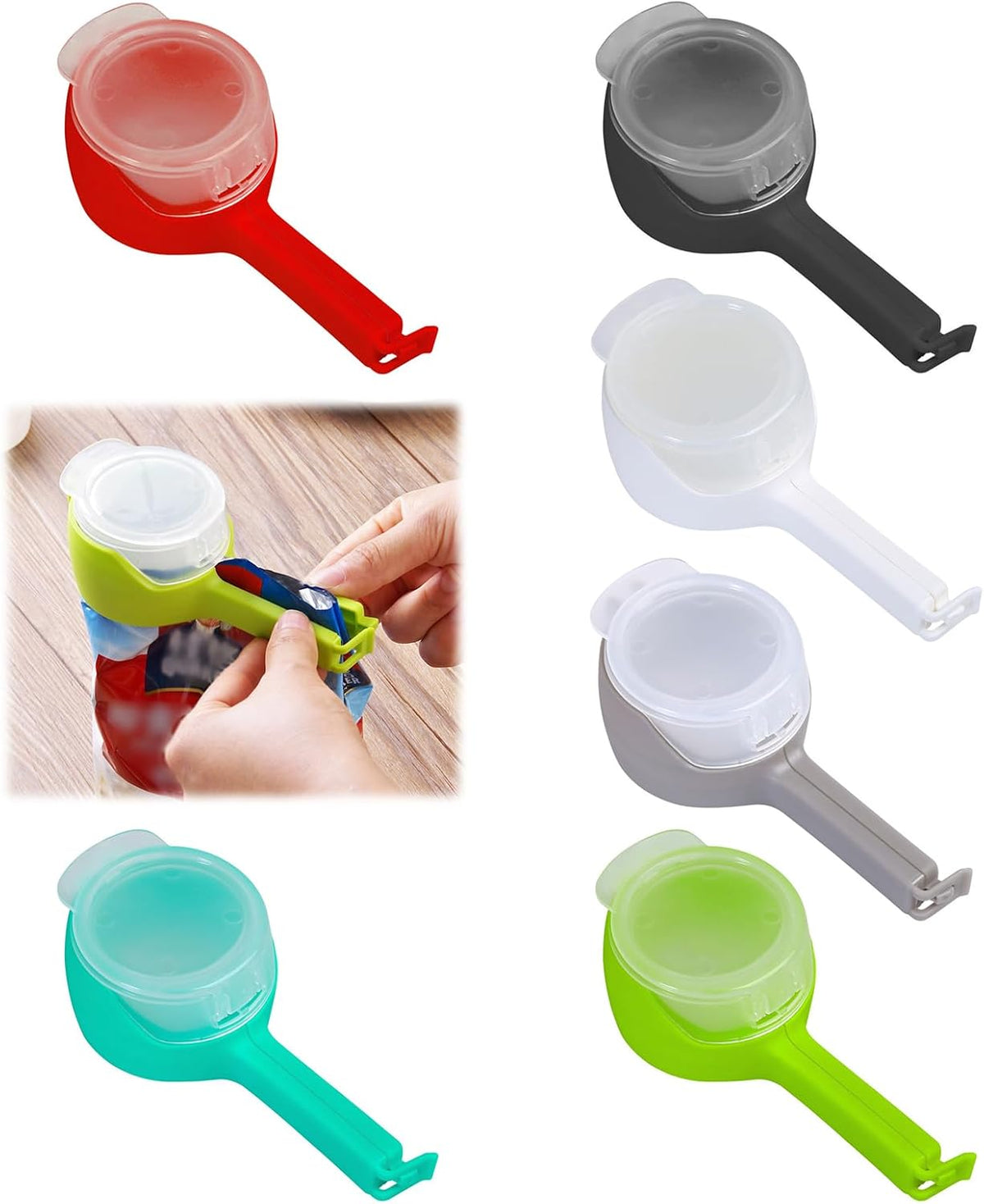 6 Pcs Bag Clip With Pour Spout,Reusable Plastic Cap Sealer Clips
