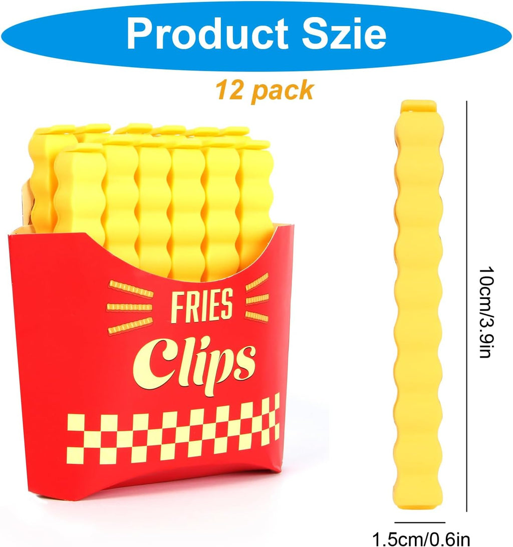 French Fry Food Bag Clips Set with Magnetic Chip Box, 12PCS