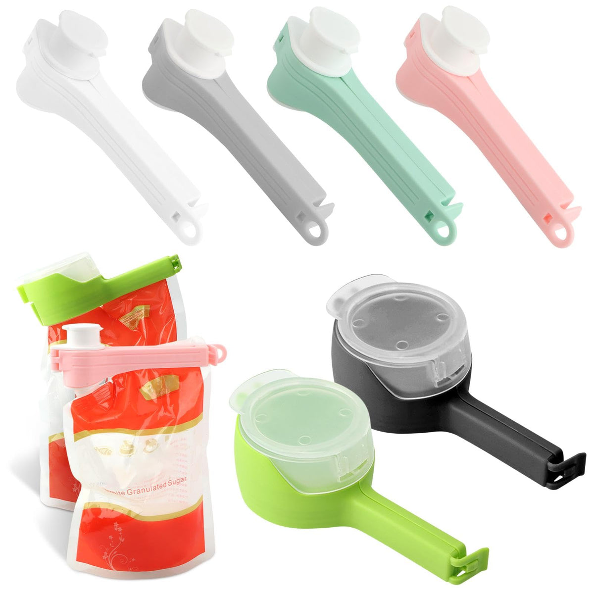 6Pcs Bag Clip with Pour Spout, Bag Clips for Food Storage Sealing Clips, Seal and Pour Bag Clip, Reusable Plastic Cap Sealer Clips for Snack Storage(COLOR:Type A)