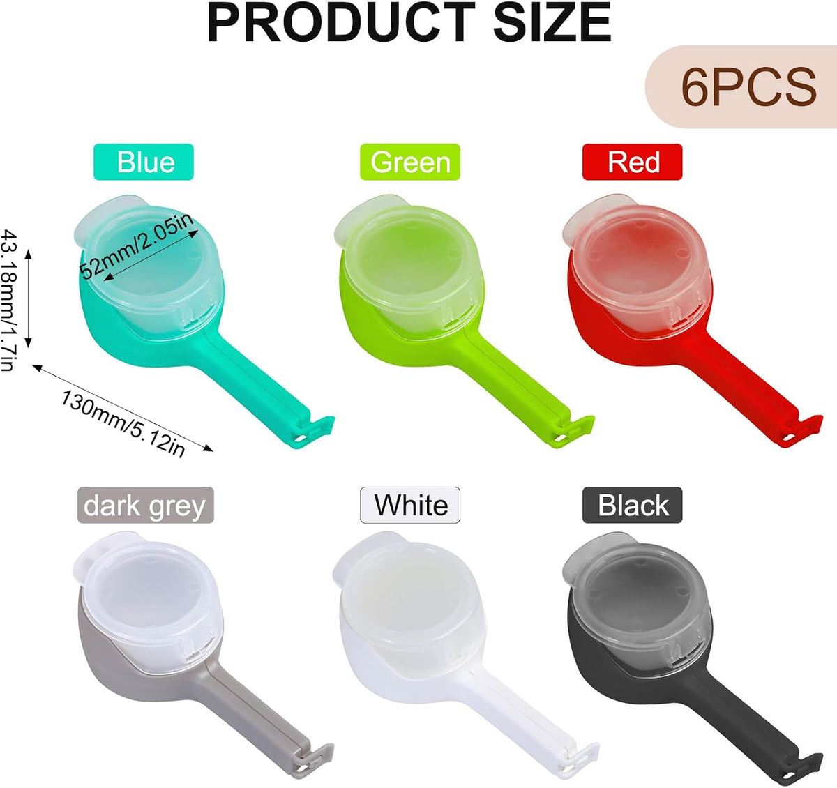 6 Pcs Bag Clip With Pour Spout,Reusable Plastic Cap Sealer Clips