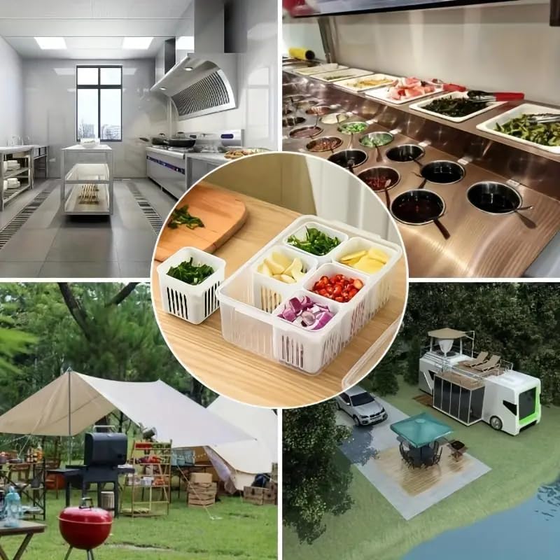 6-in-1 Multifunctional Refrigerator Storage Bin with Lid - Dust-Proof, Food Preservation & Drainage Box for Onions, Garlic, Fruits & More