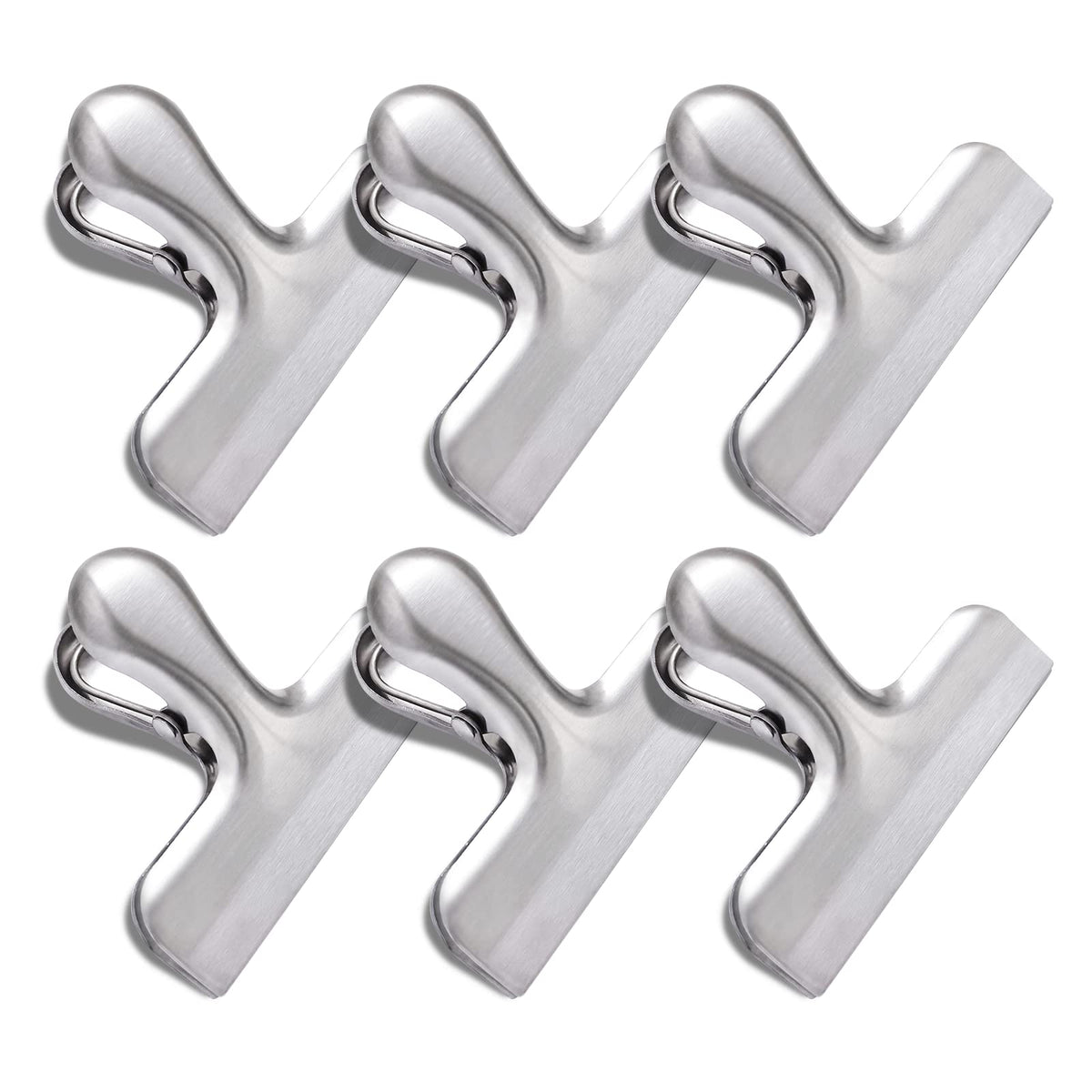 6 Pack Bag Clips, Stainless Steel Chip Clip, Black Chip Clips Bag Clips Food Clips, Bag Clips for Food, Heavy Duty Air Tight Seal Kitchen Clips Snack Clips Food Bag Clamp Clips