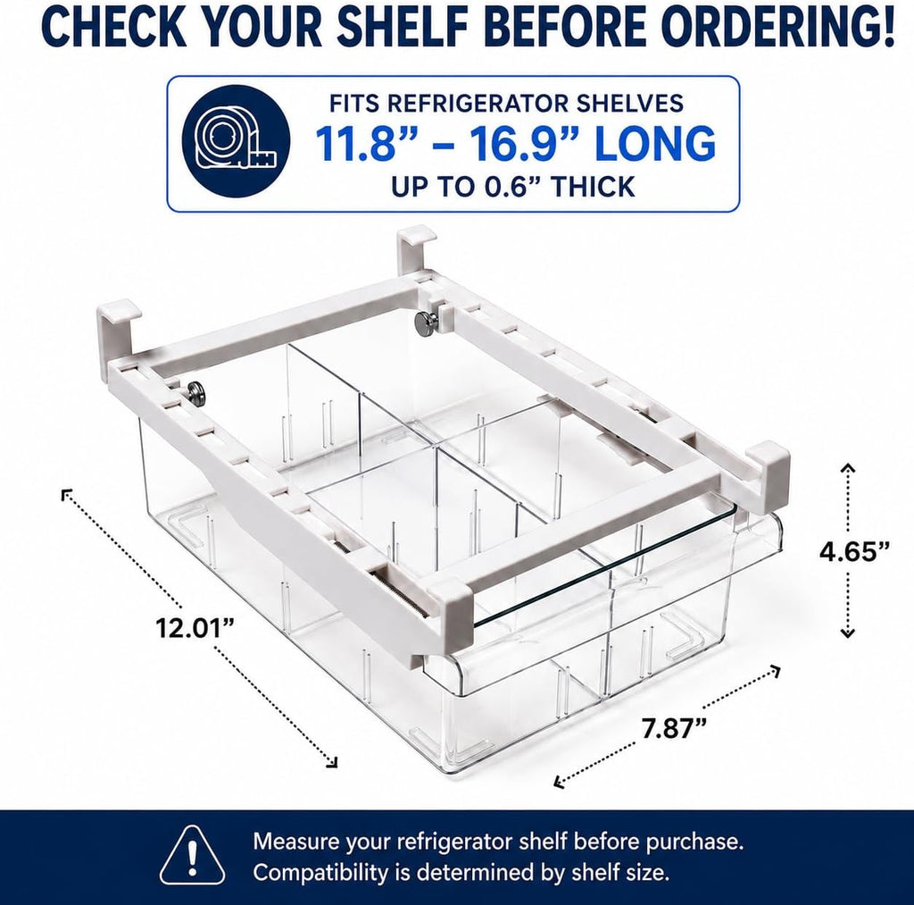 BINO | Pull-out Fridge Organizer | THE HANGER COLLECTION | Fridge Drawer Organizer with 2 Dividers | Clear Pantry Drawer Organizers | Shelf Holder Storage Drawers for Fruits, Veggies & Drinks
