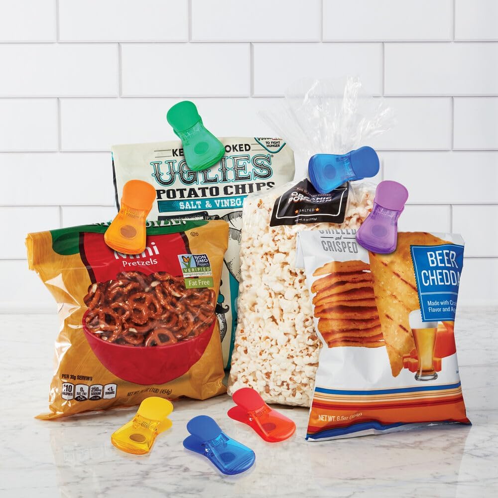 Farberware Classic Wide Bag Clips Set of 6, Magnetic Chip Clips with Strong Spring and Ribbed Grip for Sealing Food Bags, Hanging Notes and Recipes