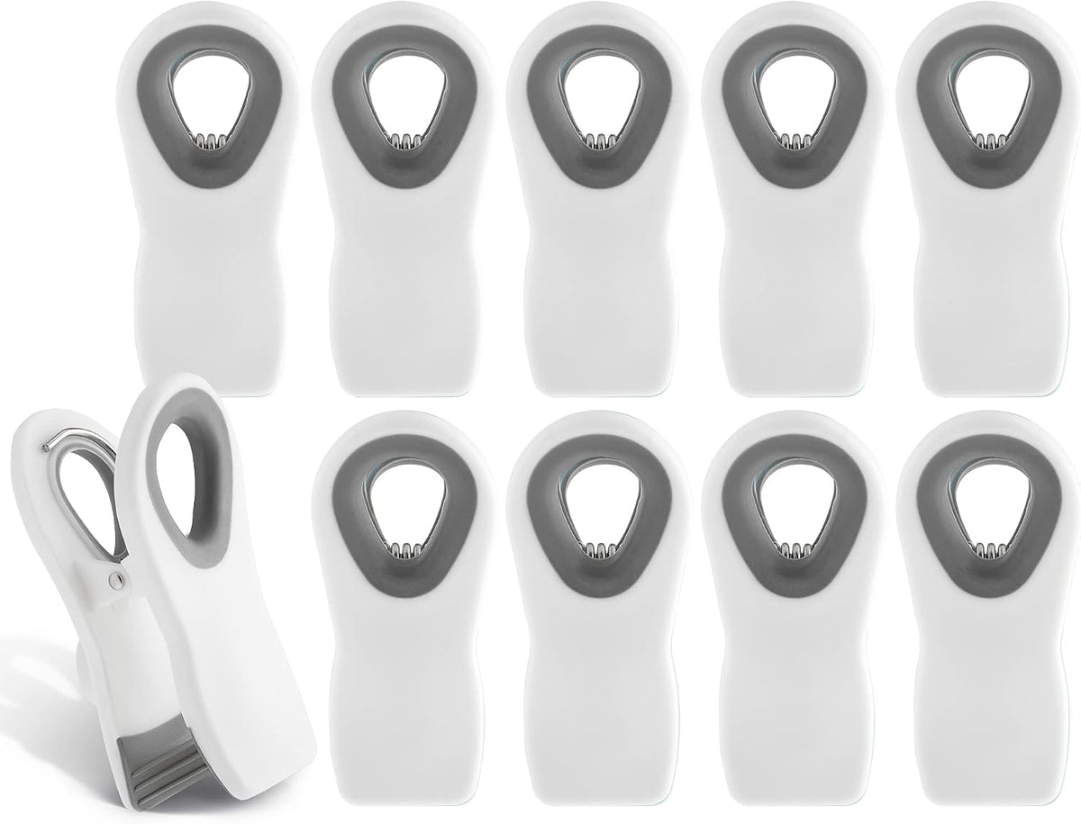 COOK WITH COLOR Bag Clips with Magnet- Food, Chip, Bag Clips for Food Storage with Airtight Seal Grip for Bread, Snack and Food Bags (White, Pack of 10)