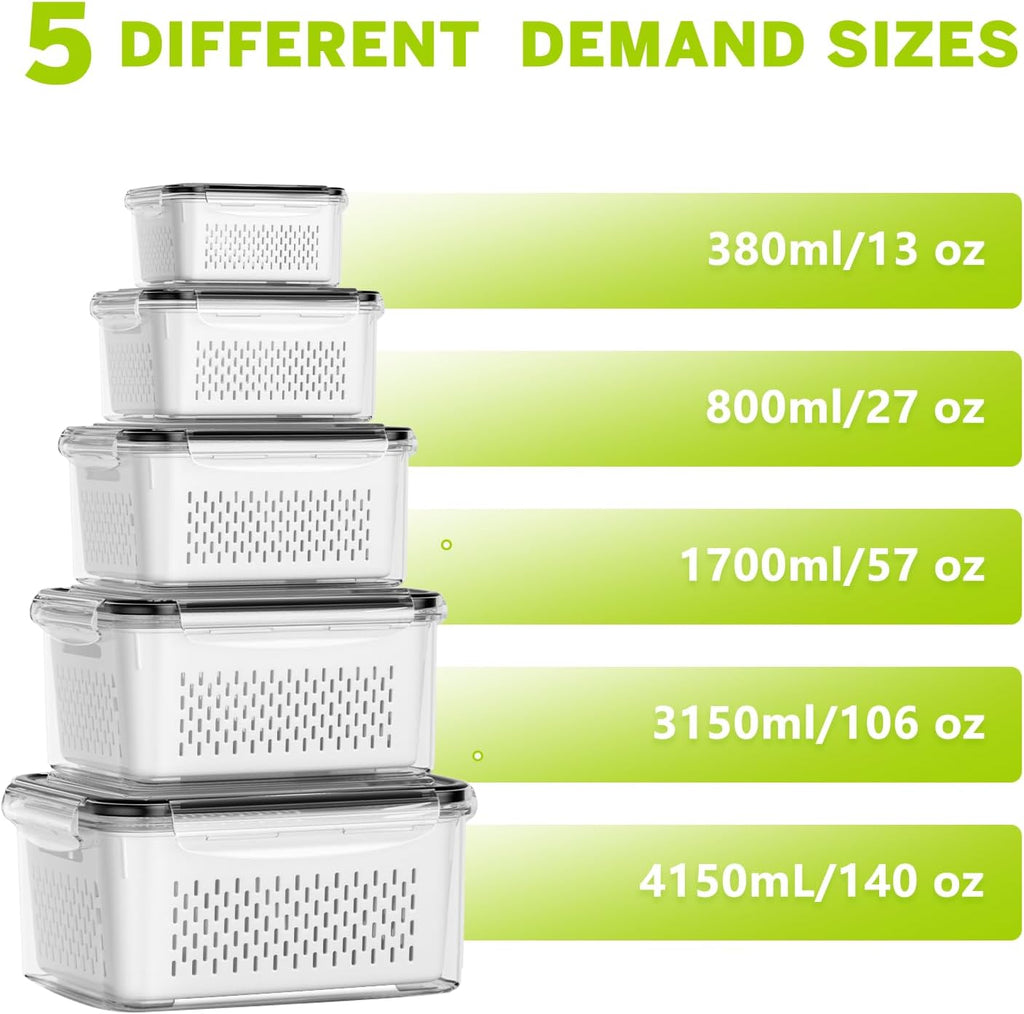 5 Pack Fruit Storage Containers for Fridge, Plastic Fruit Containers Set