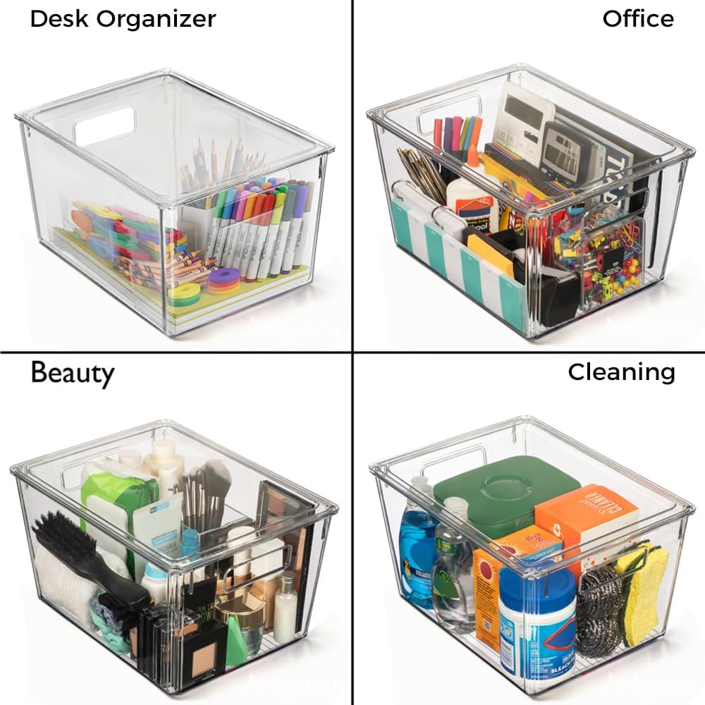 ClearSpace Storage Bin with Lid, Pantry & Desk Organizer, XL, 4 Pack