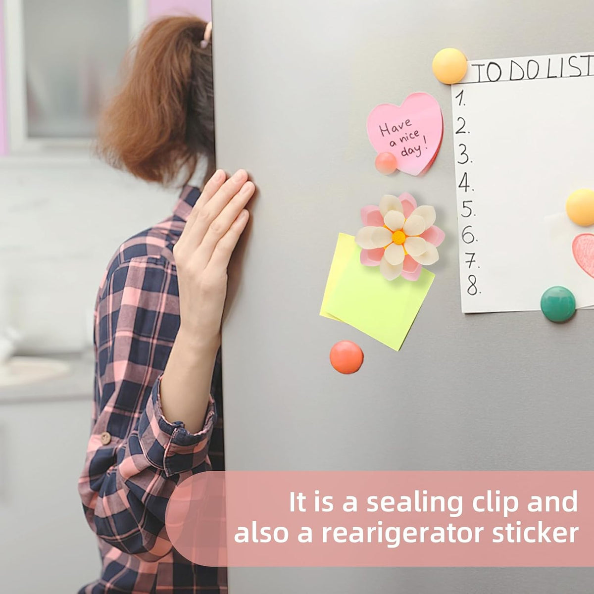 Flower Chip Clips Magnetic (Lotus Design), 10-Piece Cute Magnetic Chip for Fridge – Airtight Food Sealing, Multi-Use (Hair Clip/Decor), Fridge Magnet Clips for Snacks/Bread (Pink)