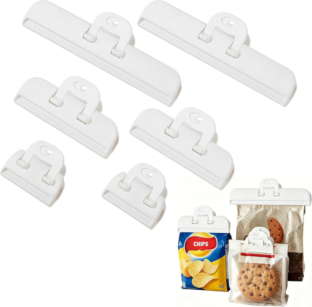 Food Bag Clips 6-Pack, Heavy Duty with Foldable Handles & Hanging Hole