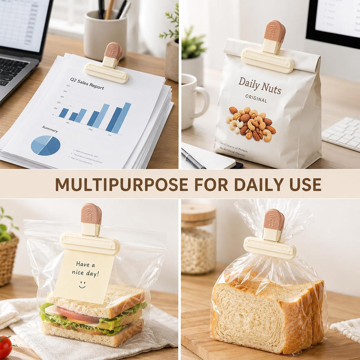 5 Pack Small Chip Bag Clips, Heavy Duty Food Storage Sealer with Strong Grip, Mini Snack Holder for Nuts, Candy, Coffee and Kitchen Storage, Reusable Plastic Clamp