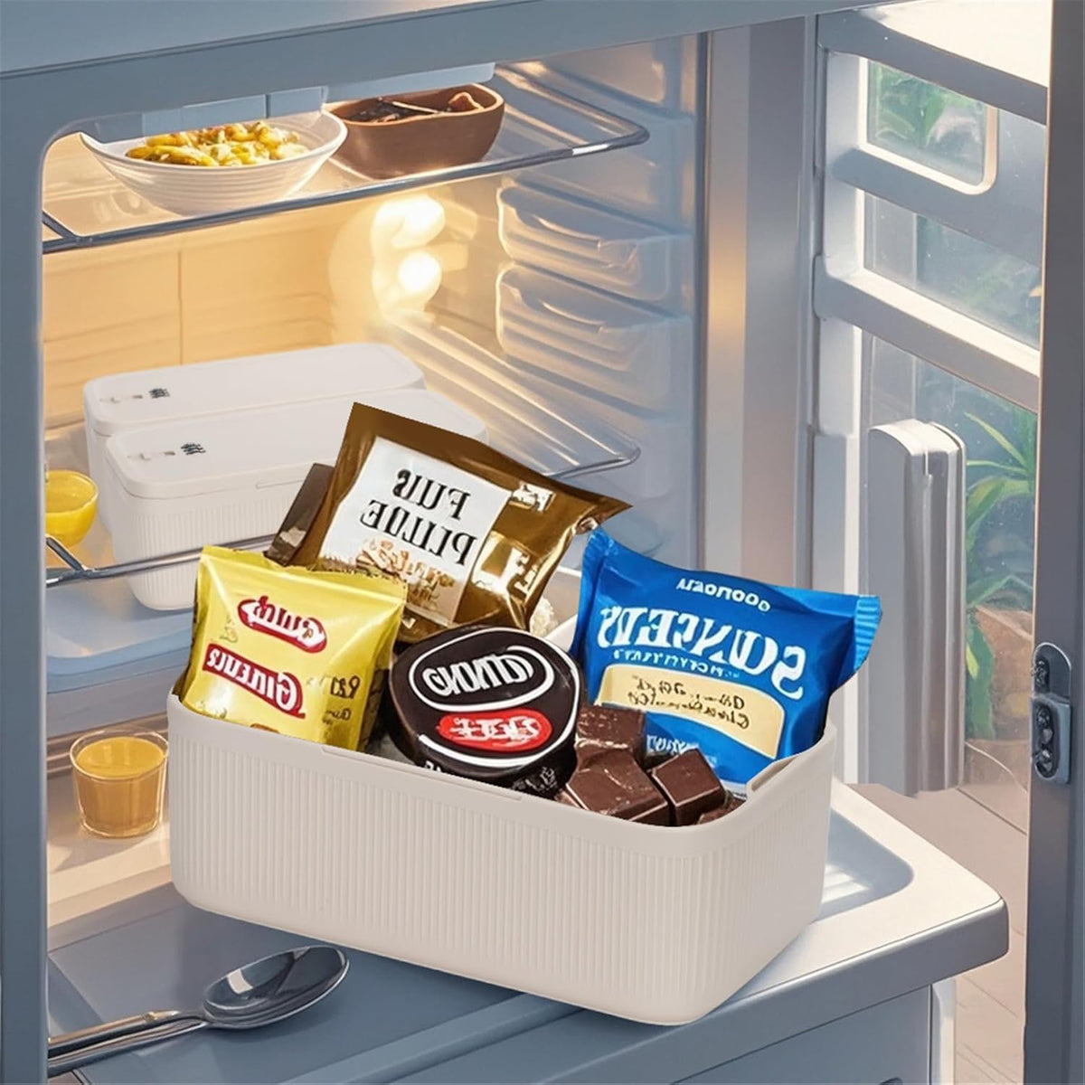 SANIDIKA Lockable Storage Box, Locking Medicine Box, Cell Phone Locked Jail, Food Medical Lockbox, Containers Bin for Personal Refrigerator Home Office Organization Travel Gift,9.25 x 5 x 3.6 (Cream)