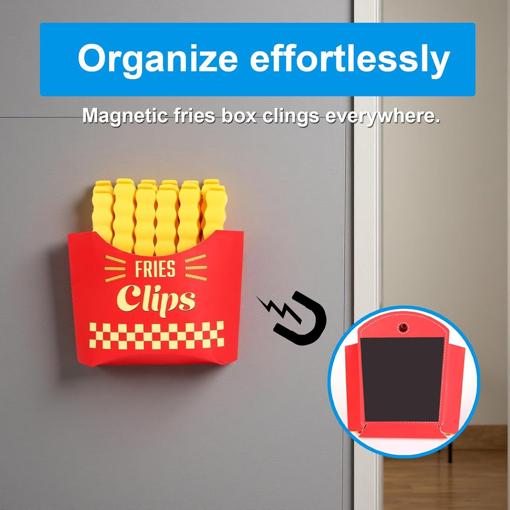 French Fry Food Bag Clips Set with Magnetic Chip Box, 12PCS