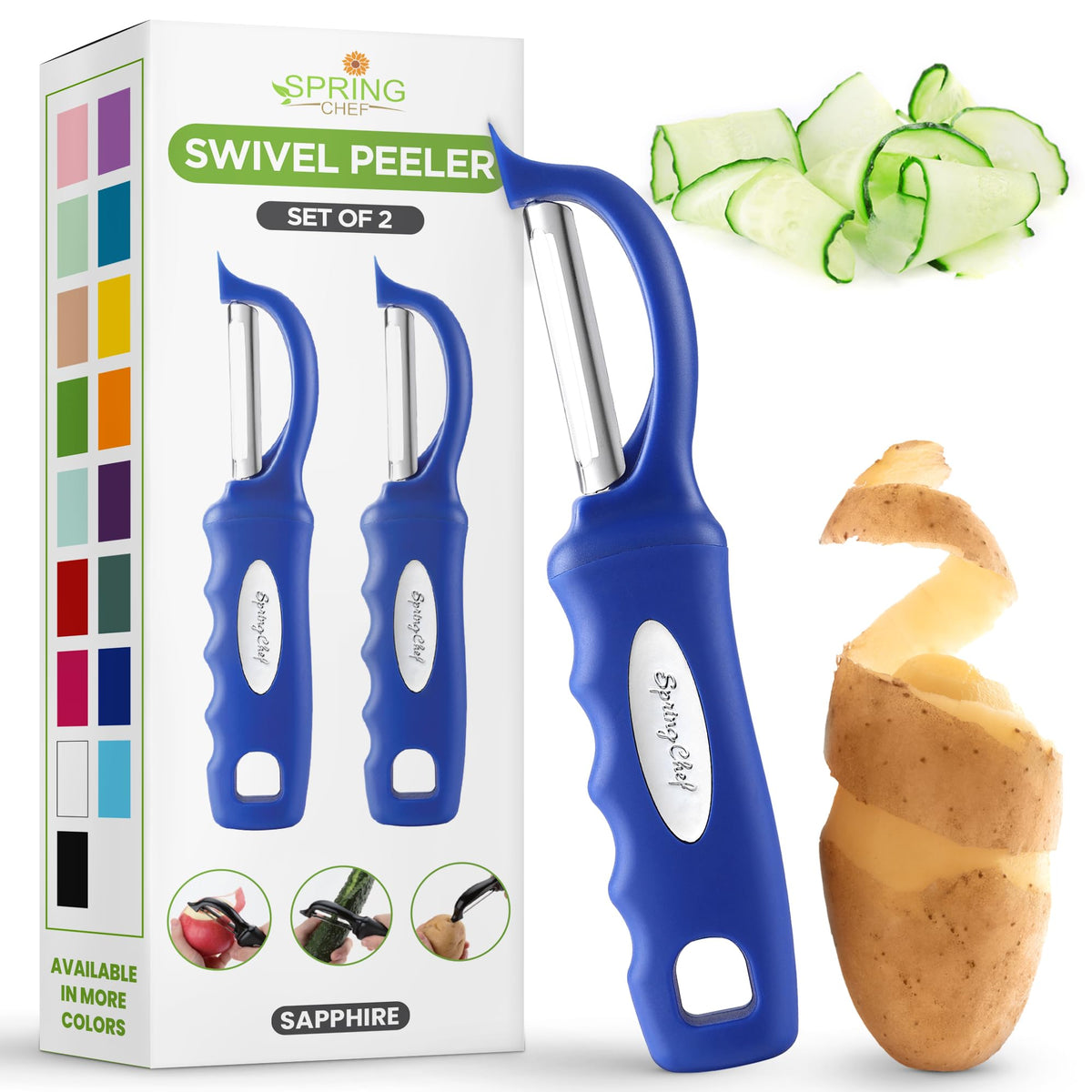 Spring Chef Original Swivel Vegetable Peeler with Soft Grip Handle, Black