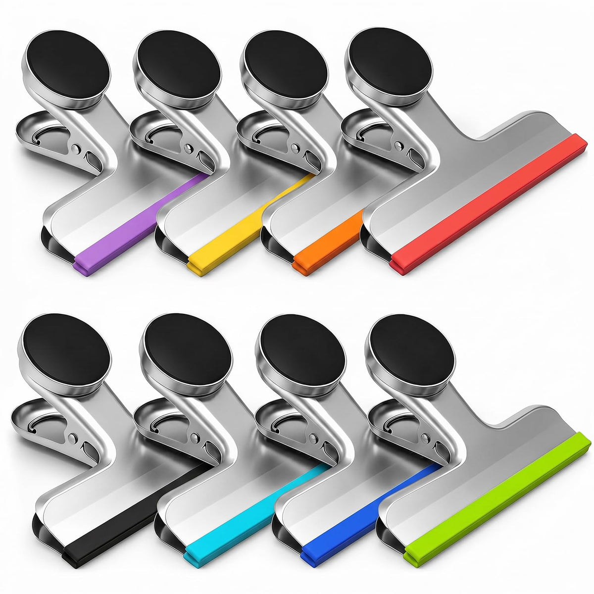 HOUSE AGAIN Magnetic Chip Clips, Stainless Steel Chip Bag Clips with Strong Magnet and Silicone Cover, Heavy Duty Food Bag Clips for Kitchen Storage, 8 Pack Color Coded, 3 Inch