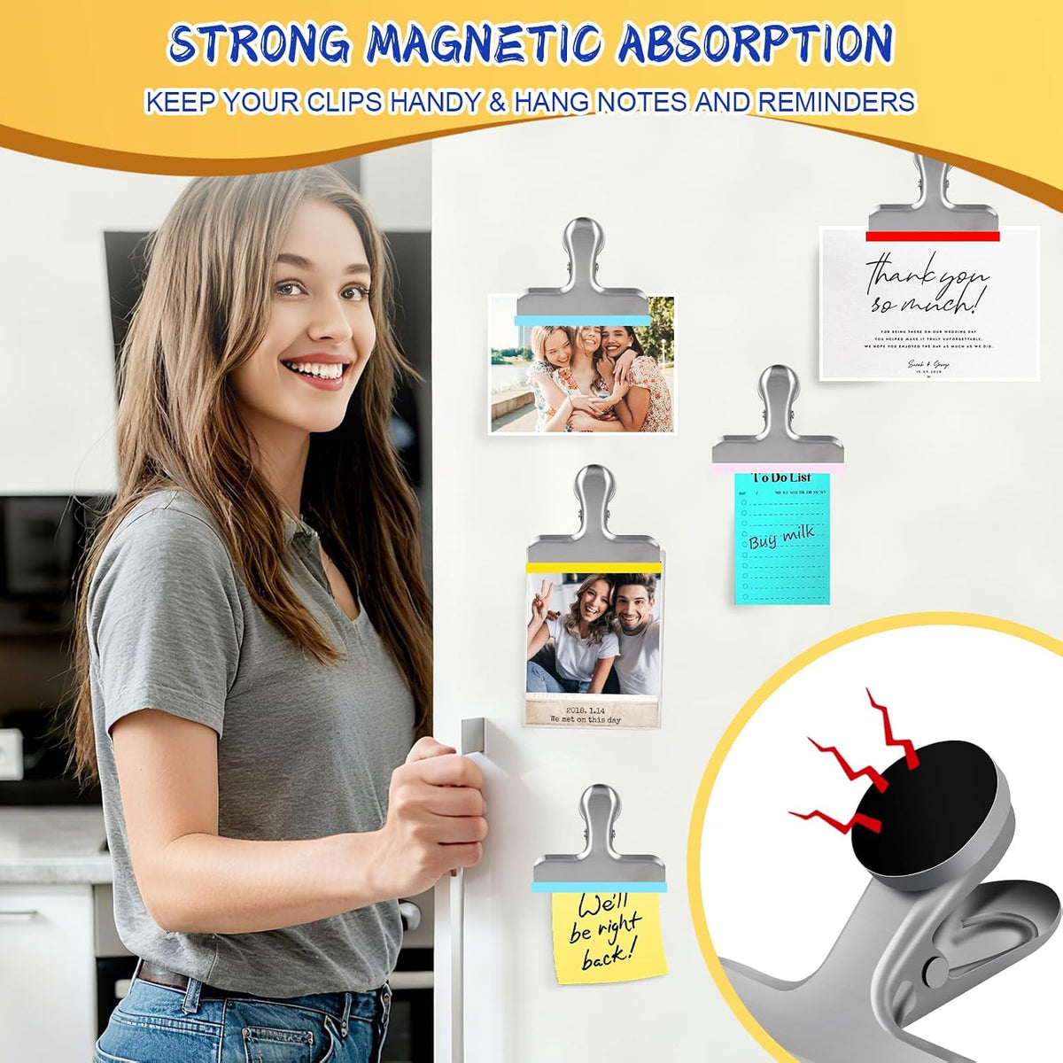 HOUSE AGAIN Magnetic Chip Clips, Stainless Steel Chip Bag Clips with Strong Magnet and Silicone Cover, Heavy Duty Food Bag Clips for Kitchen Storage, 8 Pack Color Coded, 3 Inch