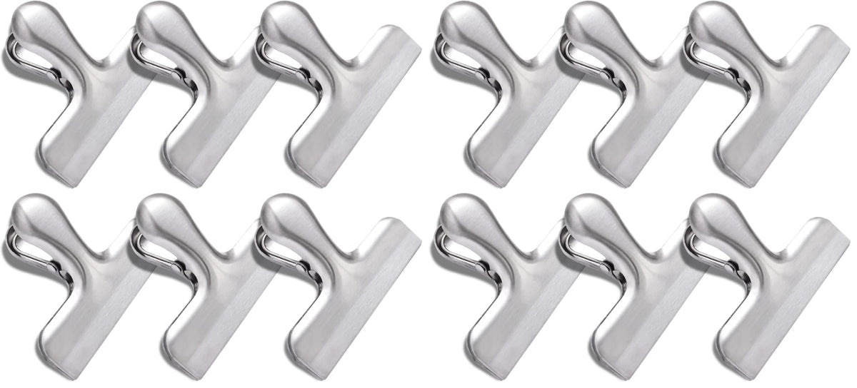 6 Pack Bag Clips, Stainless Steel Chip Clip, Black Chip Clips Bag Clips Food Clips, Bag Clips for Food, Heavy Duty Air Tight Seal Kitchen Clips Snack Clips Food Bag Clamp Clips