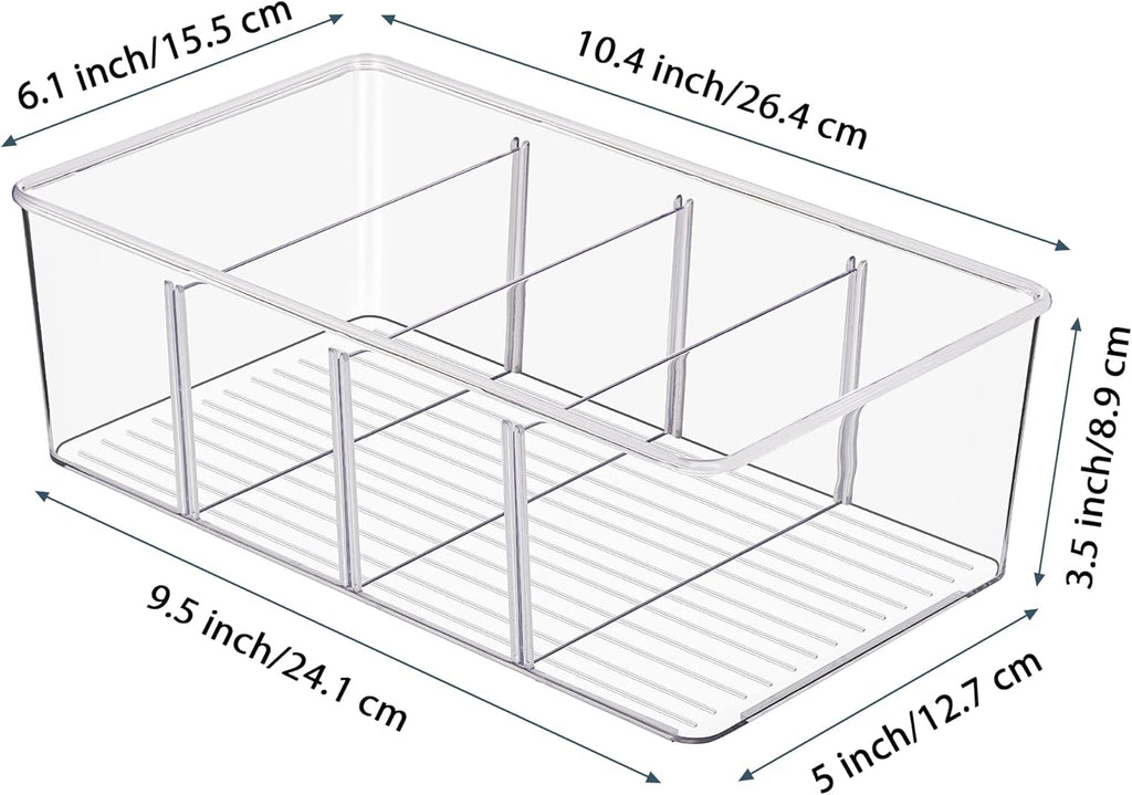 Vtopmart 4 Pack Food Storage Organizer Bins, Clear Plastic, 4 Compartments