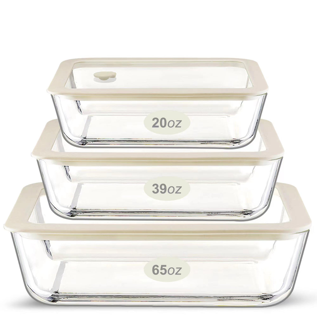 Urban Green Glass Food Container Set with Glass Lid, Large Meal Prep Container Set, Airtight Food Storage Containers with Air Vent Lid, 2 Pack, Large, 87oz, LeakProof, 100% Plastic Free, White color,