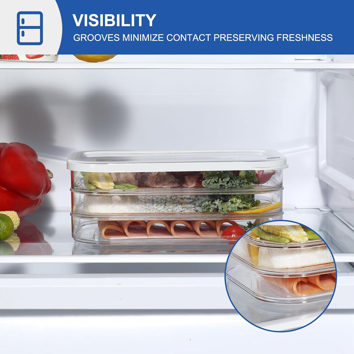 Stackable Deli Meat Storage Container with Lids for Fridge
