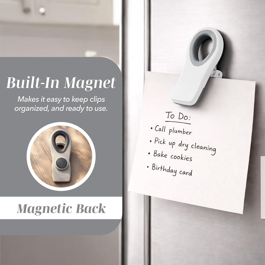 COOK WITH COLOR Bag Clips with Magnet- Food, Chip, Bag Clips for Food Storage with Airtight Seal Grip for Bread, Snack and Food Bags (White, Pack of 10)
