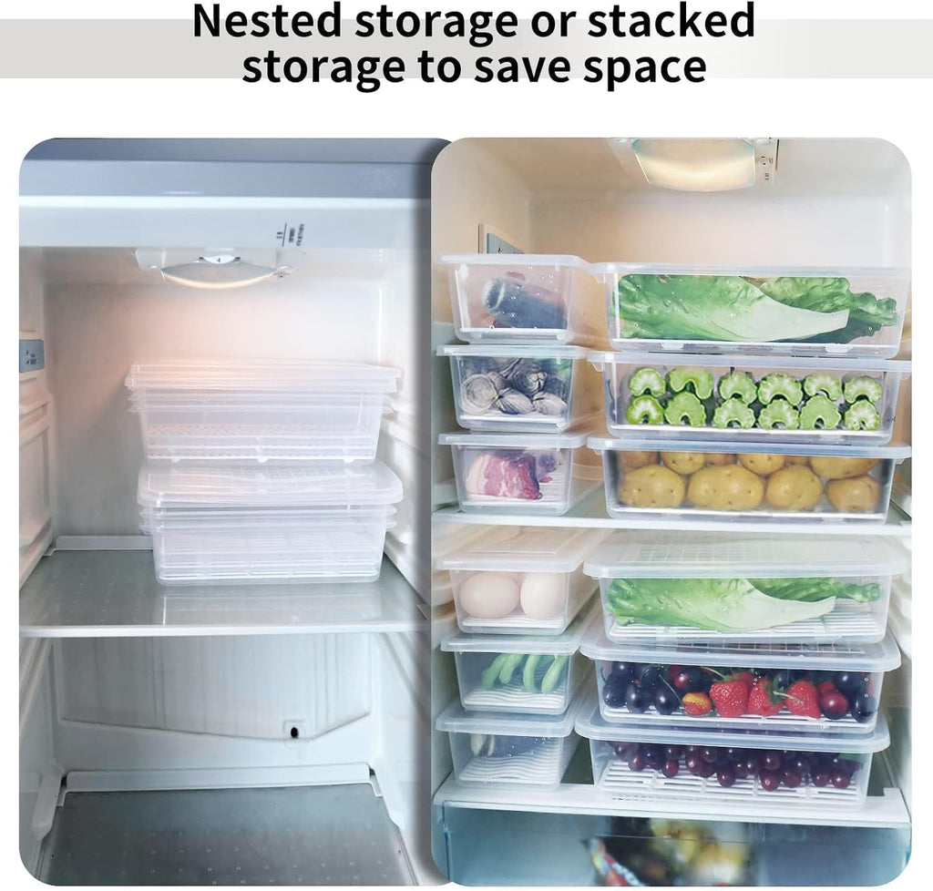 77L Fruit Storage Containers for Fridge, Rectangle Plastic Food Storage Containers with Lids, 3-Pack Deli Meat Container with Removable Drain Plate, Stackable Produce Keeper in Seafood & Berries
