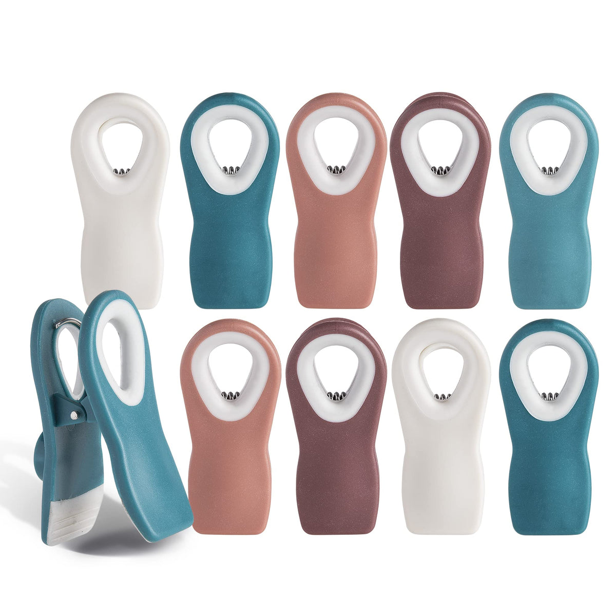 COOK WITH COLOR Bag Clips with Magnet- Food, Chip, Bag for Food Storage with Airtight Seal Grip for Bread Bags, Snack and Food (Beige and Pink, Pack of 10)